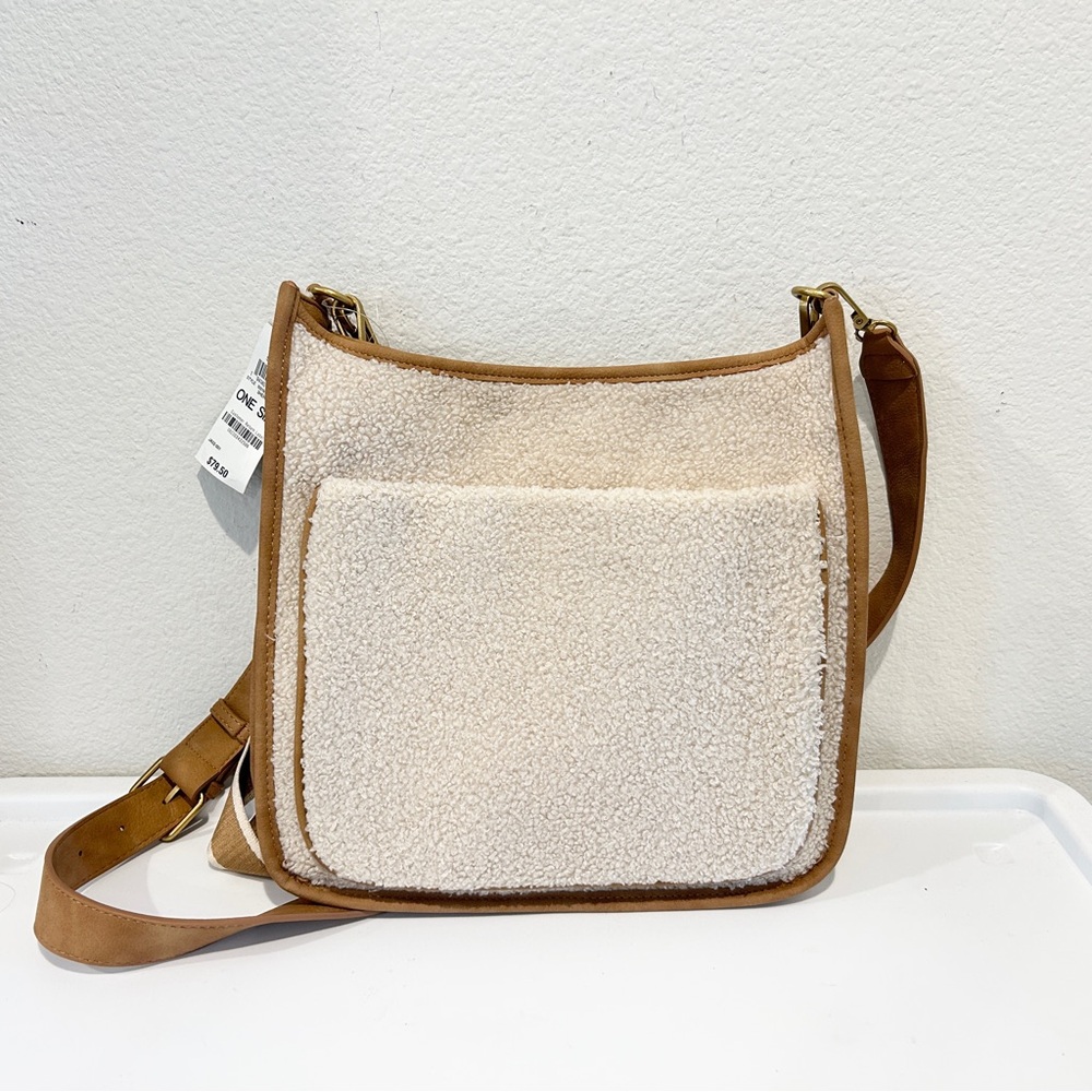Style & Co Women’s Whipstitch Medium Crossbody Bag in Sherpa, New with Tag